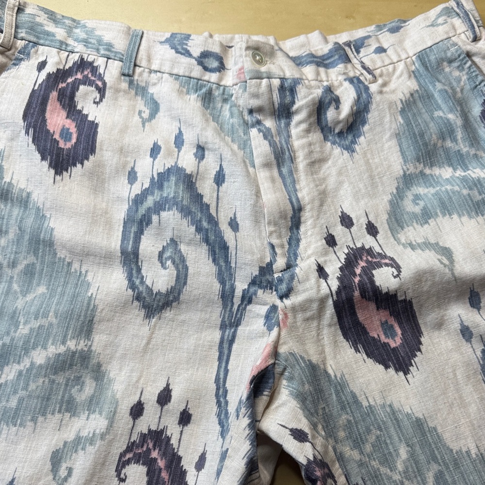 J. McLaughlin Blue and Pink Patterned Men Linen Shorts